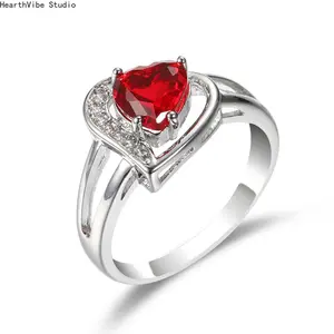Simple Real 925 Sterling Silver Red Best Love Heart Zircon Rings for Women Promise Wedding Fine Statement Jewelry Gift,summervibes