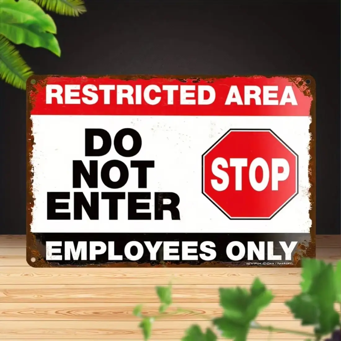 2D Flat, Vintage Style Metal " restricted Area - Do Not Enter, Employees Only" Sign, Garden Metal Sign, Outdoor Plaques – UV Printed, Waterproof, Weather-Resistant