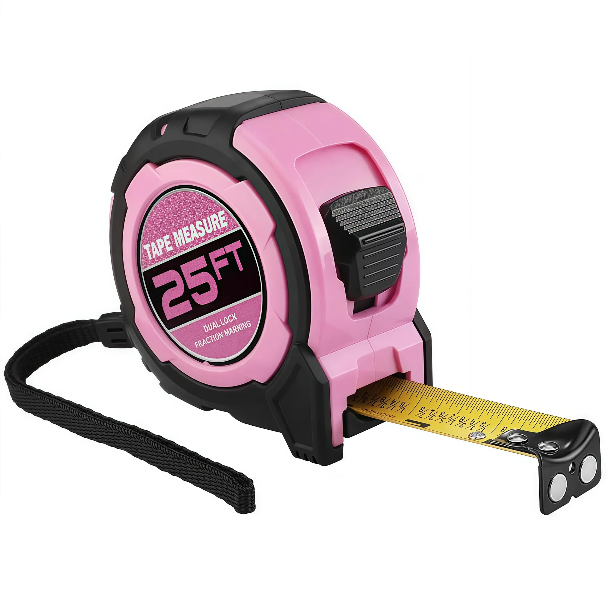 25ft Pink Measuring Tape, 1/8 Fraction Easy Read, Magnetic Hook & Belt Clip – Durable Nylon Coating, Precision to 1/32 for DIY & Professional Use Tool, Tape Measure, Measurement Tape