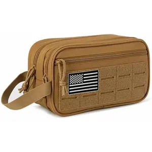 Men's tactical toiletry bag, wet dry separation storage bag, hanging shower bag/toilet bag, multi-compartment, large capacity, waterproof, Molle, EDC multi-functional tool bag, travel accessories, men's shaving kit, women's makeup bag (khaki, holiday gift