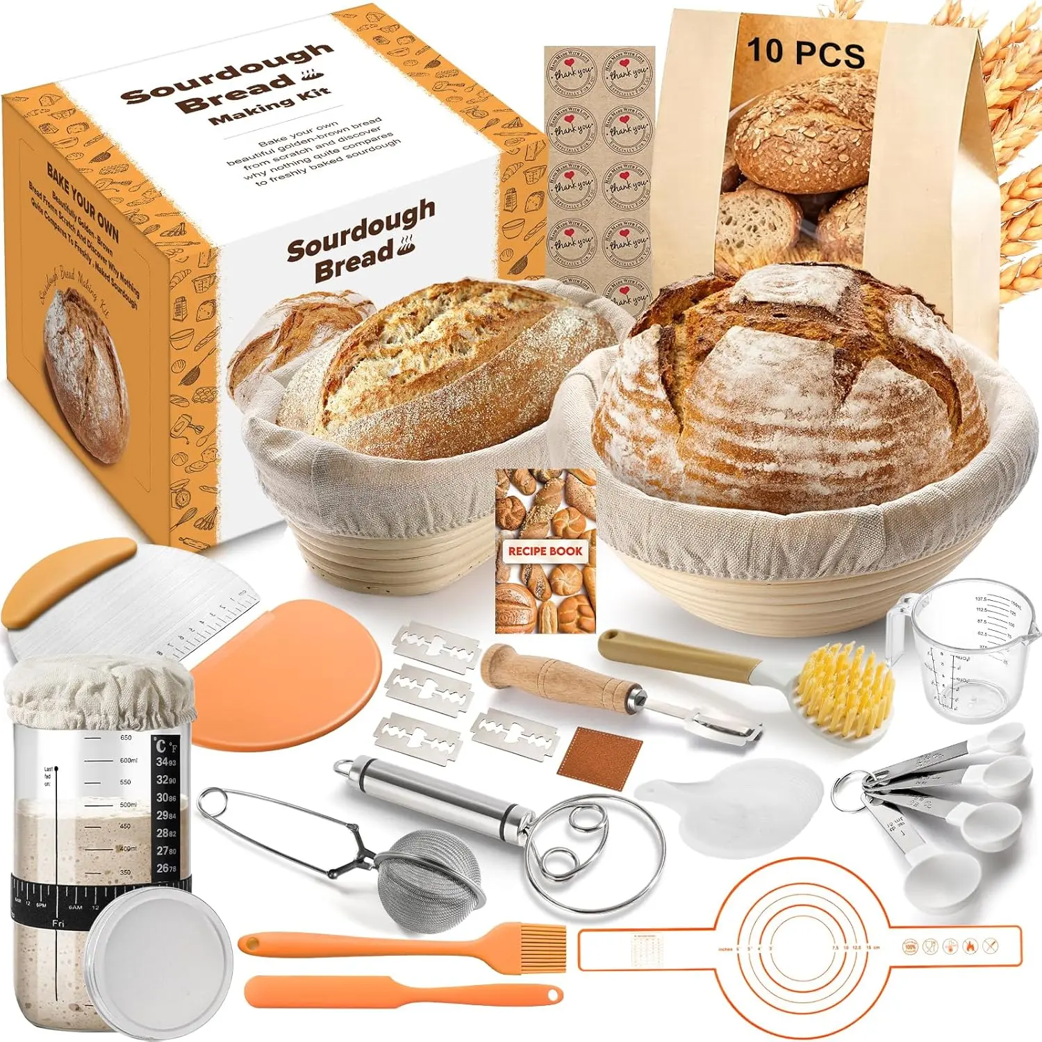 Sourdough Starter Kit, Bread Making Kit with Sourdough Starter Jar for Beginners, Banneton Bread Proofing Basket for  and Kitchen, Sourdough Bread Baking Supplies, Bread Making Tools Kit