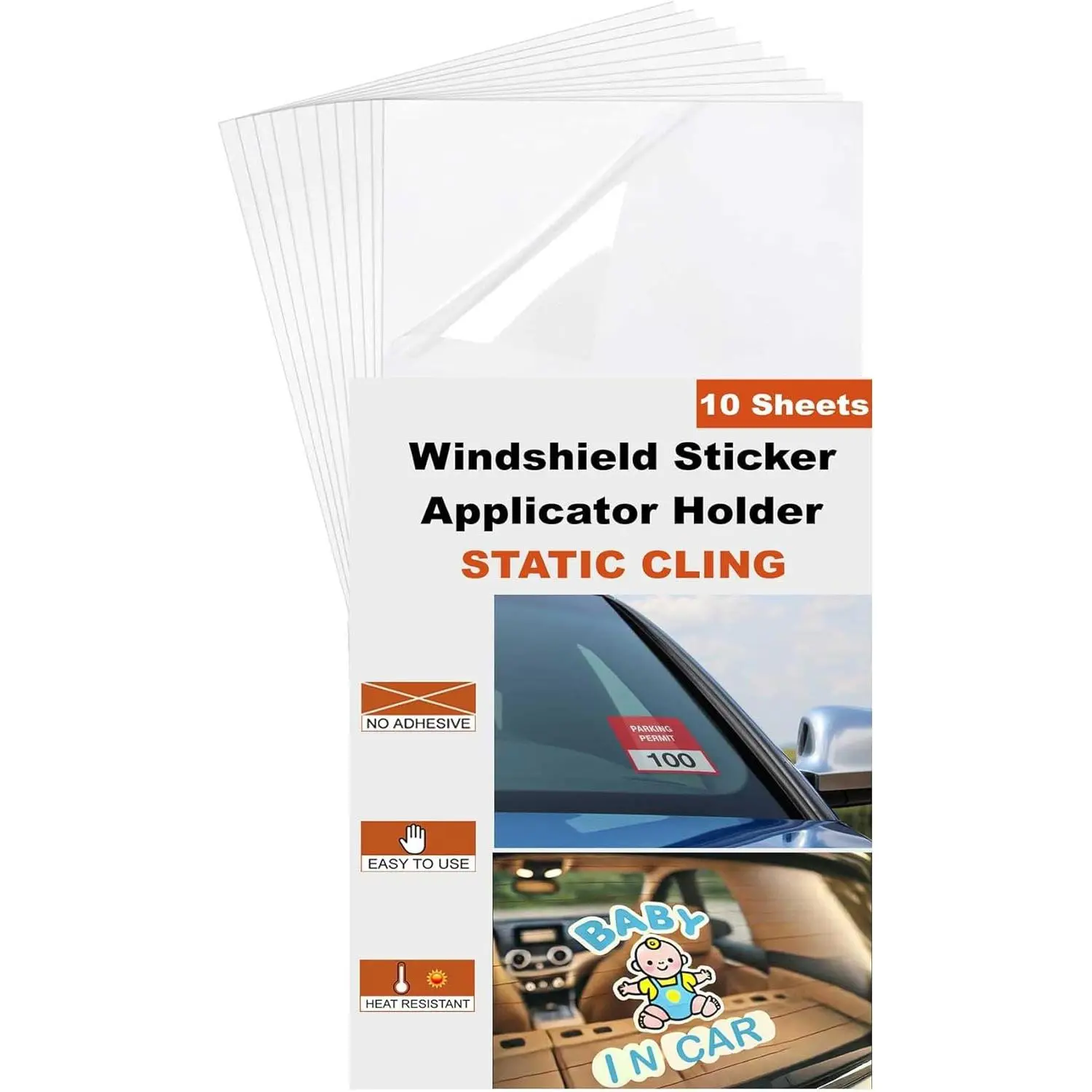 Windshield Sticker Applicator Holder Static Cling, 10 Pack 4 x 6 Inches Heat-Resistant Clear PET Electrostatic Film for  Stickers Application, Removal, Re-Application  Window