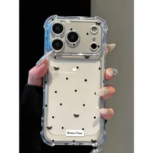Minimalist Black Polka Dot & Bow Tie Cross Design Anti-Drop Phone Case, Summer Essential, Suitable For Daily Use, Compatible With IPhone 16/16 Pro/16 Plus/16 Pro Max/17/17 Pro/17 Pro Max/15/15 Pro/15 Pro Max/15 Plus/14/14 Pro/14 Pro Max/13/13 Pro