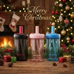 【COMOBEBE】15oz Tritan Sippy Cup – Leak-Proof Design , Food-Grade Silicone Straw, BPA-Free, Dishwasher Safe Bottle Drinkware Reusable Portable