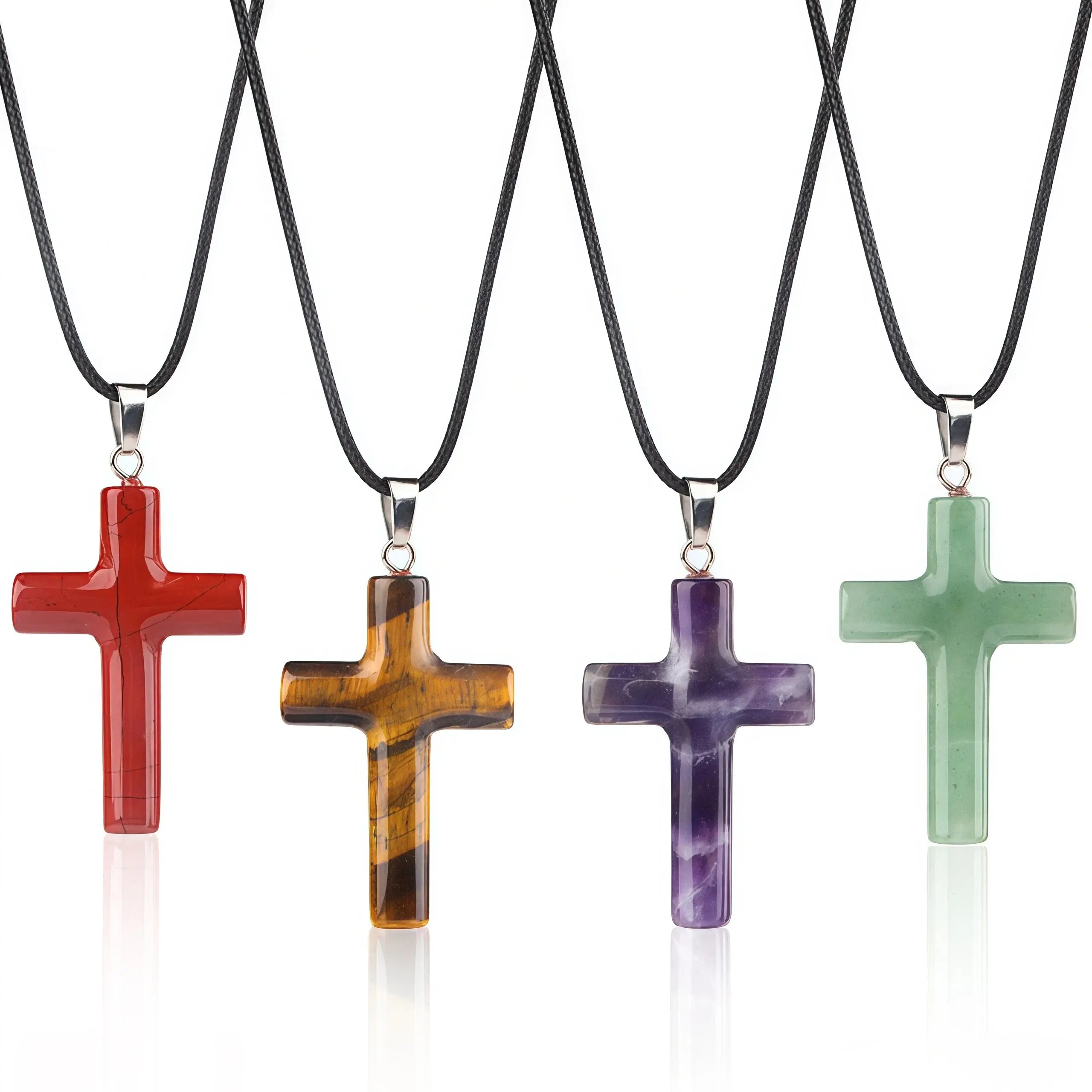 Natural Agate Stone Cross Necklace, Large 40mm Polished Pendant for Men & Women on Adjustable Black Wax Cord, Comfortable & Versatile Daily Jewelry, Necklaces, Female, Adults, Versatile For Daily, Spiritual Jewelry, Cross Shape, Natural Mineral, Necklaces