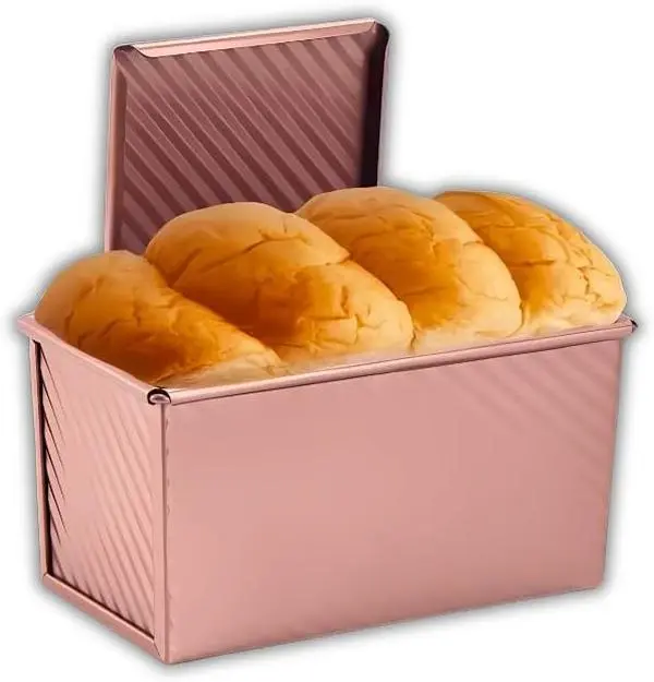 FIDZ PAN Non-Stick Carbon Steel Rectangular Pullman Loaf Tin - 1LB & 2LB Capacity Corrugated Baking Pan with Lid for Homemade Square Loaves, Professional Kitchen Bakeware Supplies with Even Heat Distribution, Square Loaf