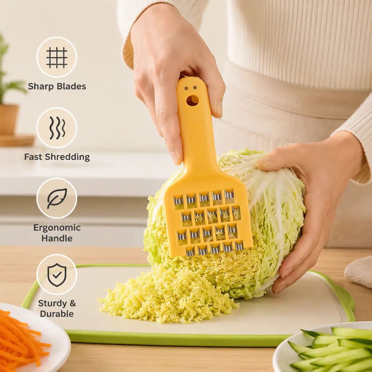 1 Piece, Vegetable Grater with widened stainless steel blade wide non-slip handle for shredding cabbage potato carrot cucumber in home kitchen