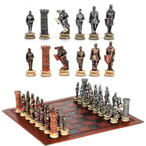 32 Piece International Chess Set, High-Quality Resin Pieces, Artificial Leather Board, Table Game, Gift for Halloween & Christmas