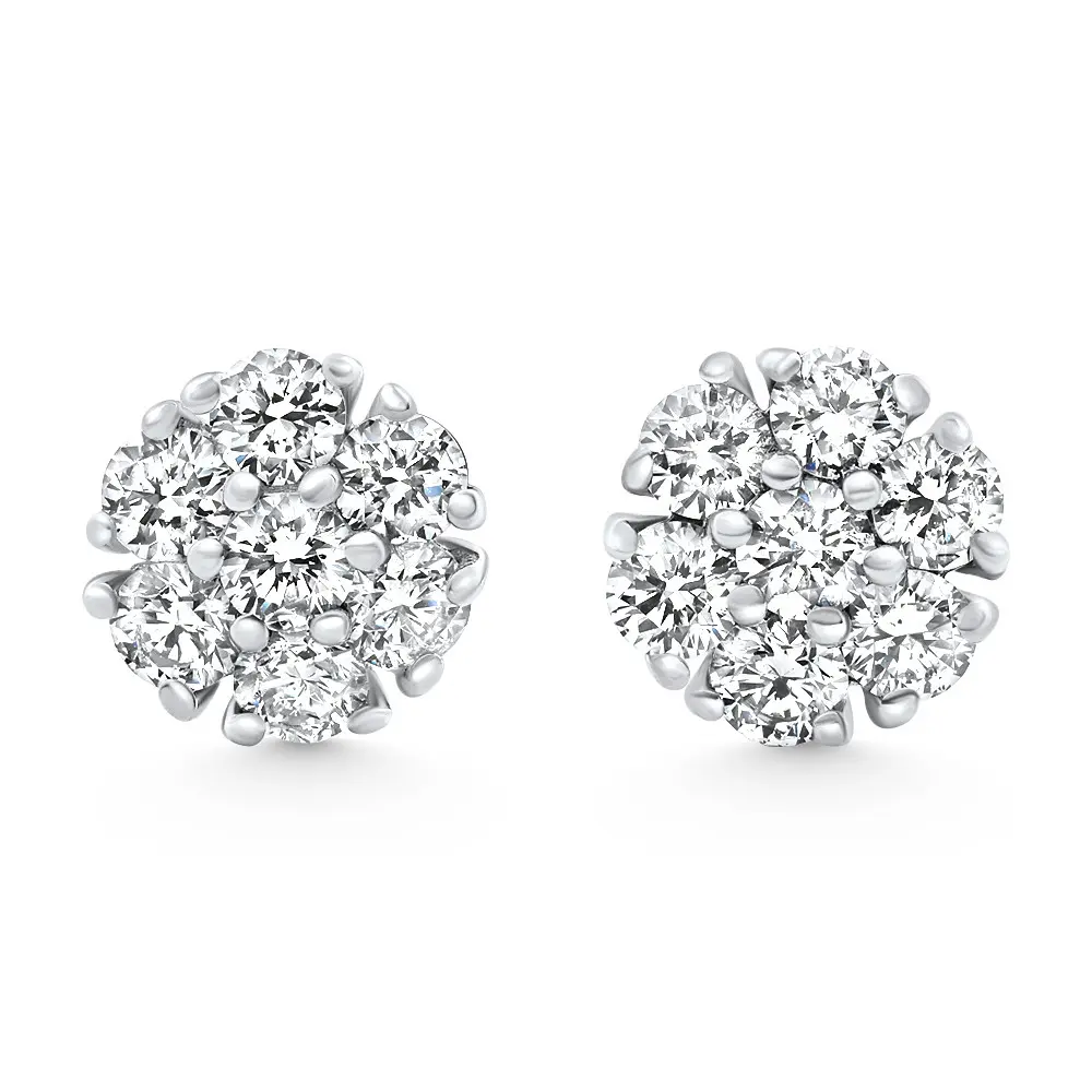 1Ct Diamond Cluster Pave Studs Screwback Earrings 14k Gold Lab Grown