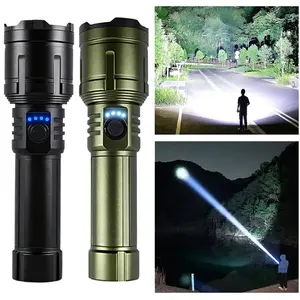 LED flashlight, high brightness, with a focusing lens, super bright rechargeable, 5000mah large battery, all-aluminum material, variable focus, five lighting modes, essential for camping, suitable for outdoor and home use