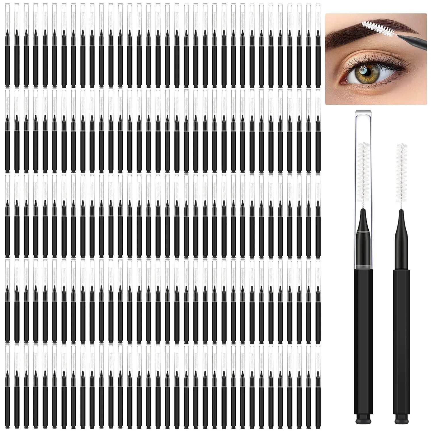 150-Piece Black and White Micro Eyebrow Brush with Cap, Makeup Brow Lamination Spoolie Comb, Lift Tools for Lash Filler & Eyelash Extensions, Creators, Dreamers, Cruelty Free
