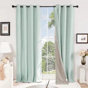Deconovo Faux Linen Blackout Curtains(2 Panels) - Smooth and soft Texture with a Wavy Drape for Living Room&Bedroom, Thermal Insulated,Soundproof Drapes with Doubled Layer for Window