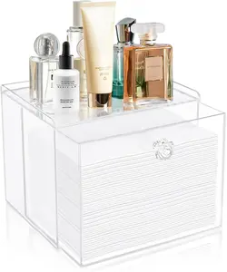 Disposable Face Towel Container Box with Drawer, Acrylic Storage Containers Compatible with Clean Skin Club Clean Face Towels, Clear Makeup Organizer for Face Towel (Excluding Facial Towels)