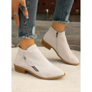 Women's Fashionable Solid Zipper Design Ankle Boots, Casual Comfortable Pointed Toe Booties for Daily Wear, Female All-match Trend Shoes for Fall & Winter
