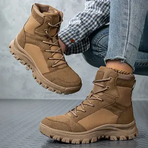 [Lightweight Desert Boots] Durable women's tactical boots outdoor work shoes with ankle support, enhanced grip TPR sole and breathable fabric, suitable for hiking, all seasons wear - stylish round toe design, strong, stylish and sturdy footwear