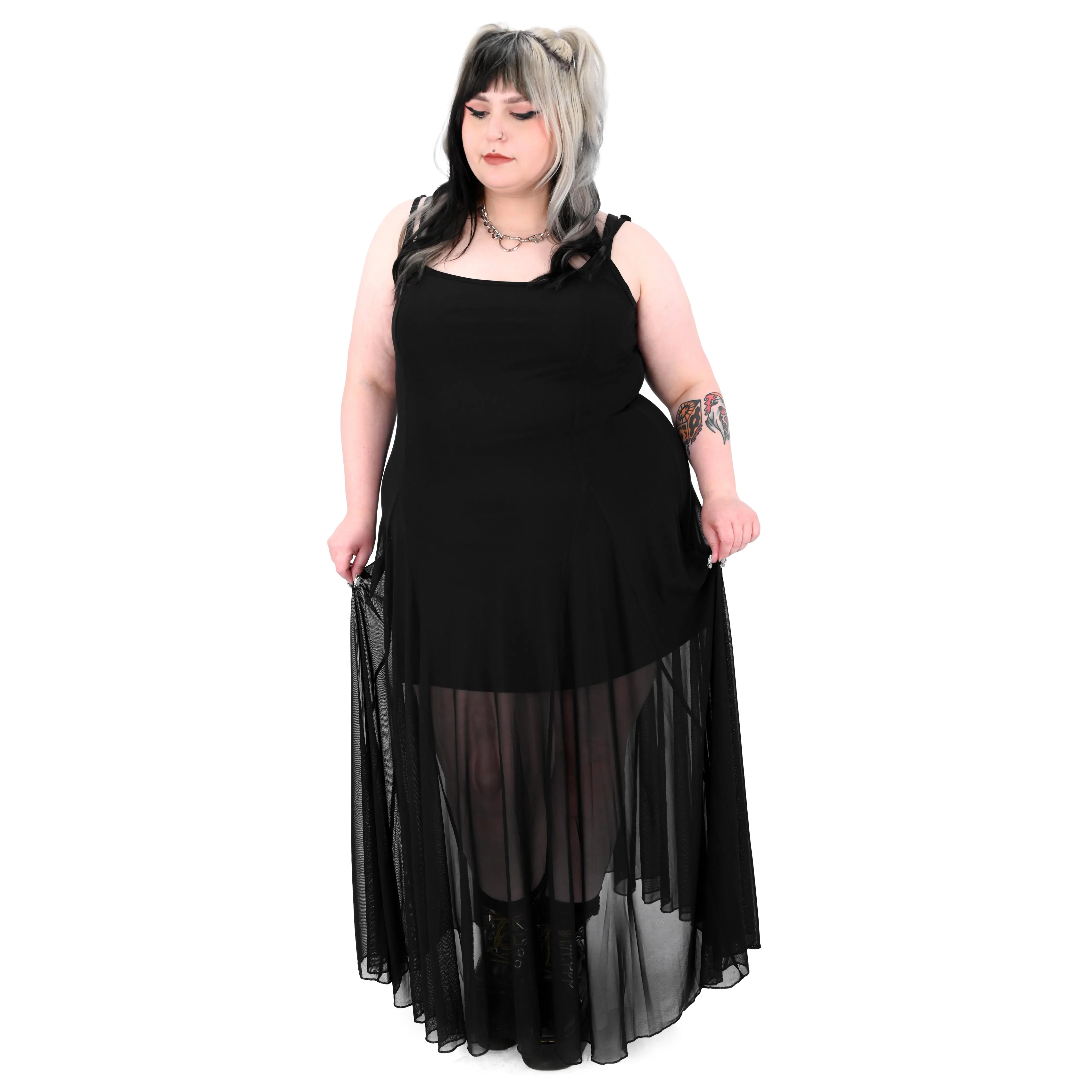 Julia Mesh Long Black Maxi Dress