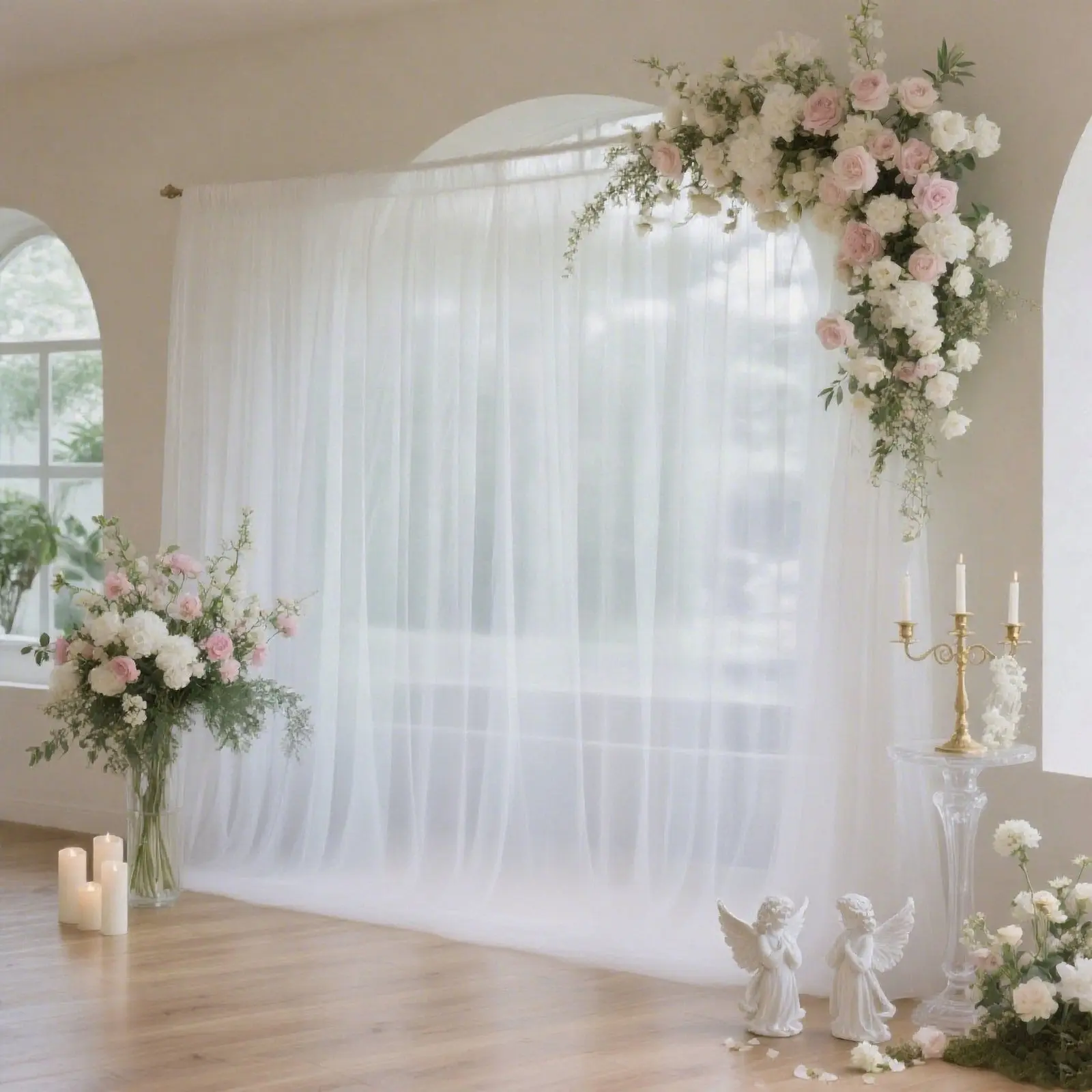 10Ft × 10Ft White Sheer 1-Piece Wedding Arch Drape - Machine-Washable Rod Pocket Backdrop Curtain Panel, Wedding Reception Backdrop, Birthday Banners, Business Event Covers