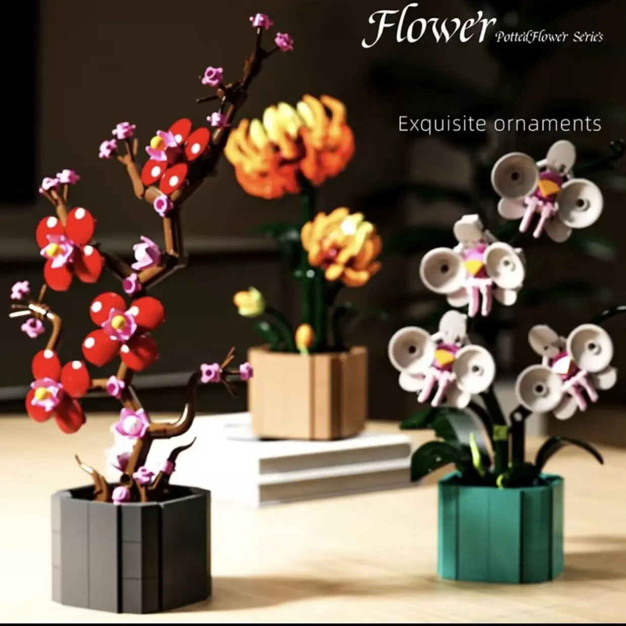 Plum Orchid Chrysanthemum Plant Series Building Blocks Set, 1382 Piece Eternal Flower Bouquet, Elegant Flower Design, Ideal Gift for Valentine's Day Birthday Mother's Day, Decorative Flowers