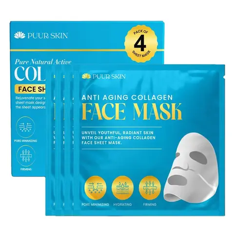 Collagen Hydrogel Face Mask (35g*4, Alcohol-Free) - Luminous Collagen Mask with Hyaluronic Acid, Moisturizer for Face, Advanced Hydration, Skin Repair, Anti-Wrinkle, Brightening, Daily Care for Women's All Skin Types