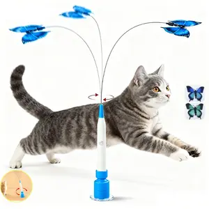 Durable USB Automatic Spinning Butterfly Cat Toy Wand Interactive Cat Teaser with Suction Cup Self-Play & Handheld for Kittens Electric Play Toy