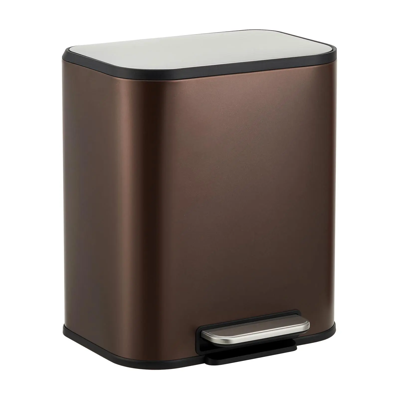 GAOMON Kitchen Trash Can, 5.3 gal Stainless Steel Garbage Can with Soft Close Lid Foot Pedal & Removable Inner Bucket, Rectangular Step On Waste Bin for Office Bedroom (Matte Brown) 20L