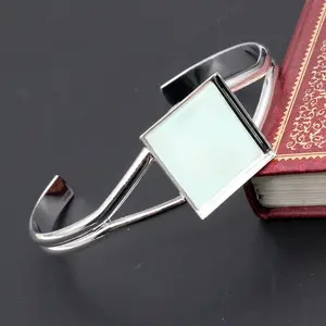 1 Piece Fit 20mm 25mm Square Cabochons Bangle Bracelet Blank Base Setting Tray Bezel Silver Color DIY Jewelry Making Accessories