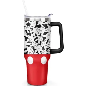 Cartoon Mouse Tumbler 40 Oz With Lid and Straw Stainless Steel Insulated with Handle Gloves Travel Coffee Mug - Birthday,Christmas Gift