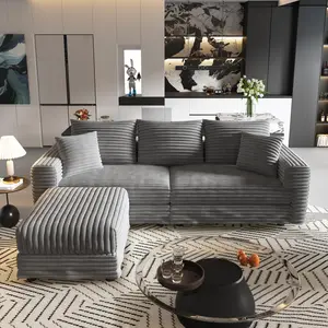 Eyisean 82.7" Oversized Corduroy Loveseat Sofa with Ottoman, Comfy 3-Seater L-Shaped Modular Sectional Sofa with Soft Pillows, Modern Upholstered Cloud Couch with Deep Seat for Living Room, Bedroom