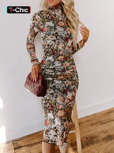 women's ditsy floral print bodycon dress, elegant chic fashion casual long sleeve dress for daily outdoor wear, casual wear, dresses for women, women dress for all seasons, longsleeves womenswear