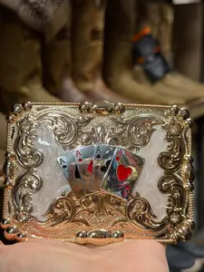 Western Gold Playing Cards Belt Buckle | Casino Cowboy Rodeo Style