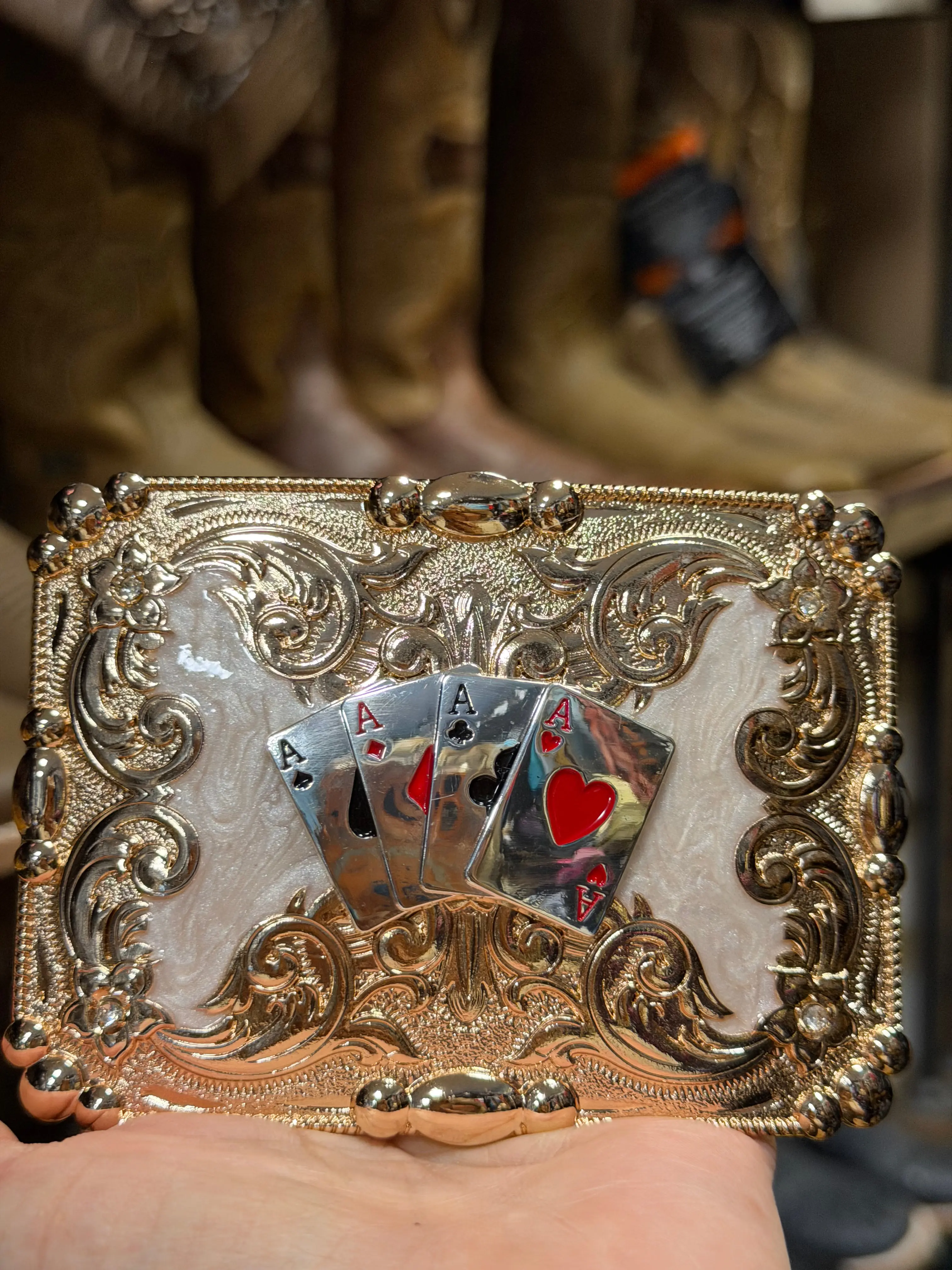Western Gold Playing Cards Belt Buckle - Men's Western Accessories, Casino Cowboy Rodeo Style Belt Accessory, Men's Accessories