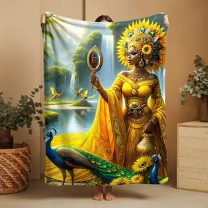 Oshun Velveteen Plush Blanket, Spiritual Gift, Regla de Osha-Ifa Gift, Orisha Inspired Gift, Mother's Day Gift, Orisha Inspired Gift