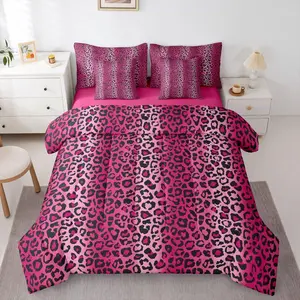 Leopard Print Bed in a Bag Women Cheetah Print 7 PCS Comforter Set & Sheets Kids Girls Pink Red Black Sexy Luxury 7 PCS Bed in a Bag Set Africa Animal Wildlife Comforter Set & Sheets