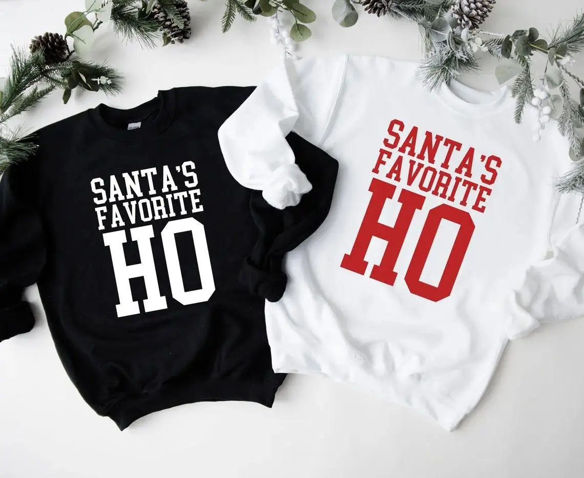 Santa's Favorite Ho Graphic Sweatshirt Christmas Holiday Crewneck Funny Xmas Pullover Festive Winter Top Casual Unisex Streetwear Cozy Everyday Wear Gift for Husband Boyfriend Men Women