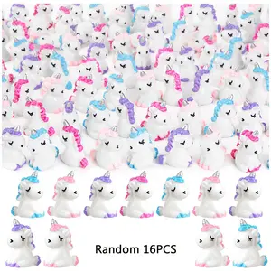 Random Color Mini Unicorn Figurines, 16pcs Miniature Unicorn Ornaments, Suitable for Garden Landscape Aquarium Decor, Garden Accessories