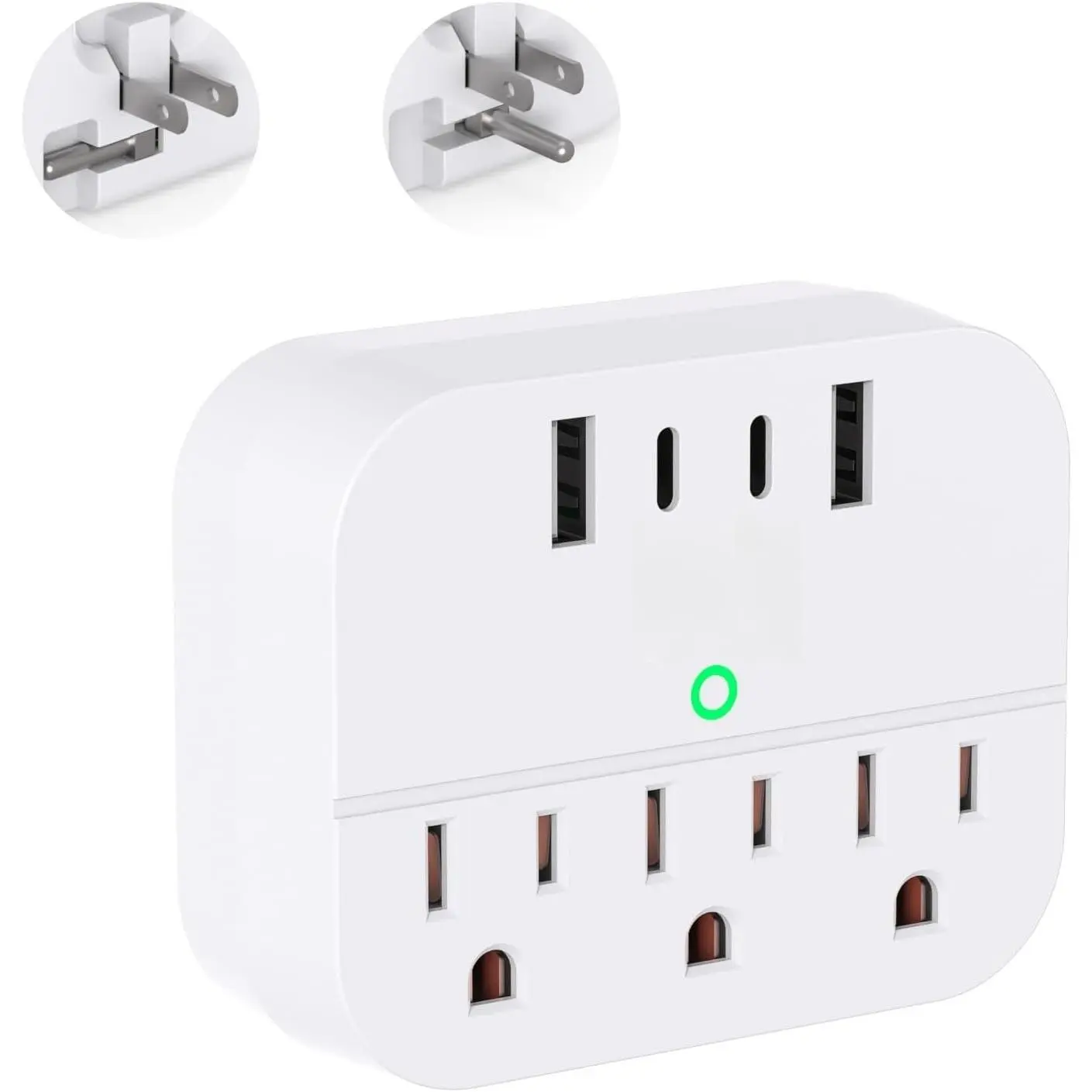 P-PSP032 Compact Cruise Ship Charging Station - Multi-Outlet Power Strip with Foldable Plug, USB-C, 3 Universal Sockets, Auto-Detect, Japan Outlet Adapter (No Surge Protector)