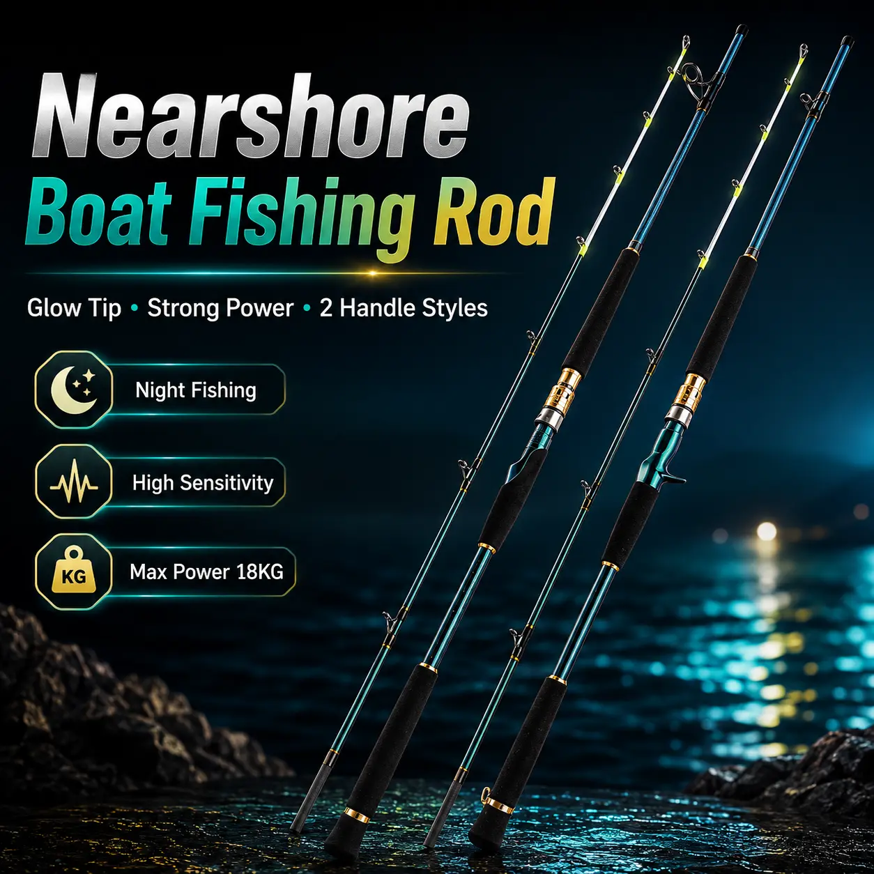 TRONMER Heavy-Duty 50T Carbon Fiber Saltwater Fishing Rod - 7'6" Lightweight offshore casting pole with Fuji Alconite Guides, Medium-Hard (MH) action, 2pcs Travel Design Fishing Pole, Corrosion-Resistant for Kayak, Surf, Boat, Bottom Fishing