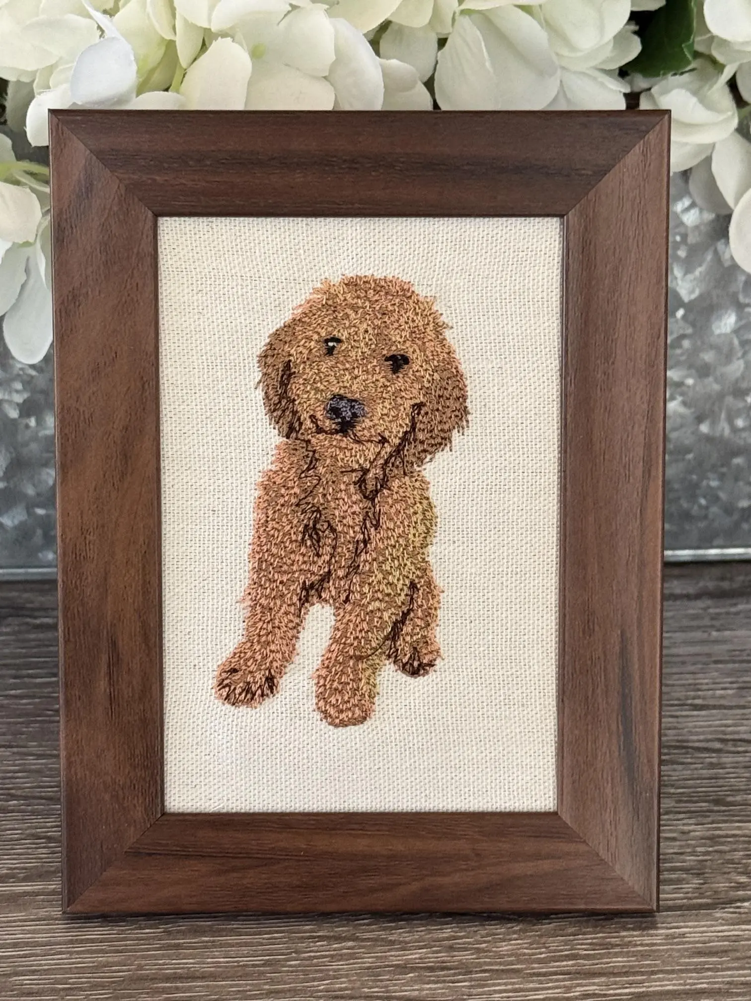 Artistic Goldendoodle Dog Machine-Embroidered Framed Plaque - Christmas Home/Office Tabletop Desktop Decor Sign, Other Canine Breeds & Designs Available
