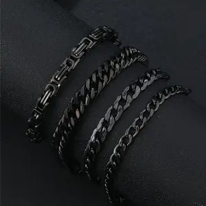 4pcs/set Fashion Stainless Steel Bracelet Set, Simple Unisex Black Hip Hop Chain Accessories, For Men And Daily Wear And Gift