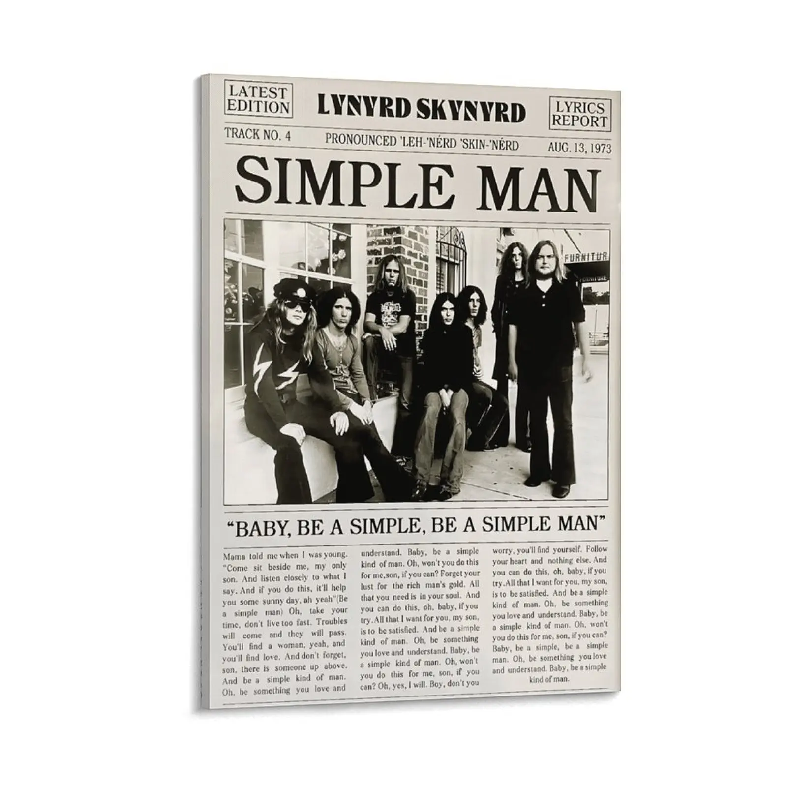 Lynyrd Skynyrd Retro Newspaper Print, Simple Man Poster, Simple Man Lyric Print, Lynyrd Skynyrd Poster