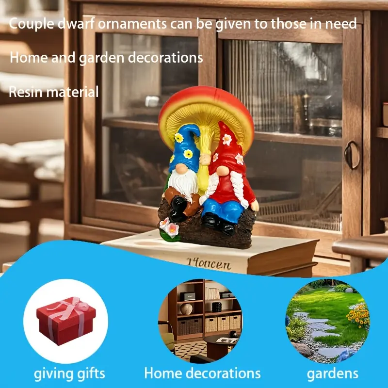 1 Pack Couple Mushroom Gnome Statue Ornaments Decorative Resin Material Suitable for Gifts, Garden Accessories, Memorial Desktop Ornaments, Garden Gnome Ornaments, Garden Outdoor Gnome Statue, Window Balcony Gnome Ornaments, Christmas, Halloween