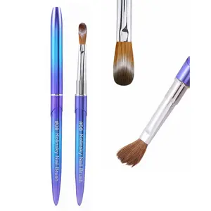 100% Pure Kolinsky Hair Acrylic Nail Art Brushes – Oval Crimped Tip for Acrylic Powder, Gradient Blue Metal Handle, Professional Nail Art Brush for Salon & DIY (#8)