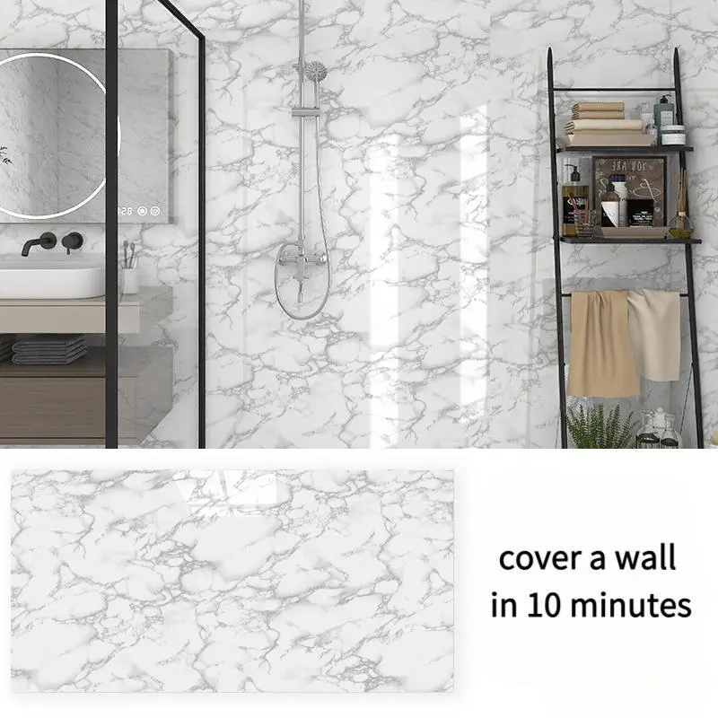 Matte Marble Print Peel-and-Stick PVC Wallpaper Set - 20/40 Thick Durable Self-Adhesive Removable, Scratch-Resistant, Moisture-Proof, Easy-to-Clean Panels for Bathroom, Kitchen, Office Home Wall Decor