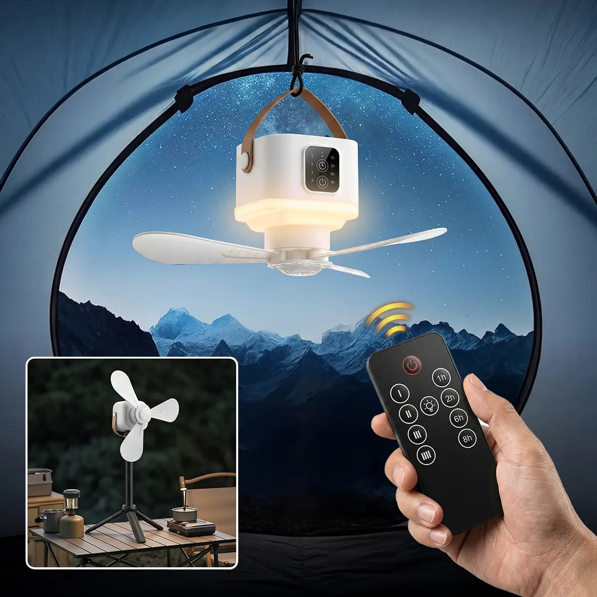 Fan portable | portable Smart Ceiling Fan with LCD Display, Remote Control, USB Rechargeable Quiet Operation, 4 Speed Settings, Timer, Night Light for Indoor, Outdoor Home Use & Home Decor, Portable Fan