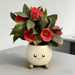 Cute Smiley Face Resin Flower Pot, Round Planter, 3D Cartoon Design, Desktop Planter, Ideal for Students and Renters, Decorative Home Accessory