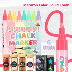 6MM Macaron Liquid Chalk Pens,Window Chalk Markers Washable,Erasable Blackboard Markers,for Posters and Graffiti, Water-Soluble Dust-Free Markers for Car Windows and Glass,8 color art supply