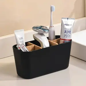 Bamboo And Wood Compartment Storage Box, Detachable Desktop Cosmetic Storage Box, Stationery Remote Control Organizer Box, Bathroom Storage, Sundries Makeup Brush Organizer, Beauty Supplies Organizer