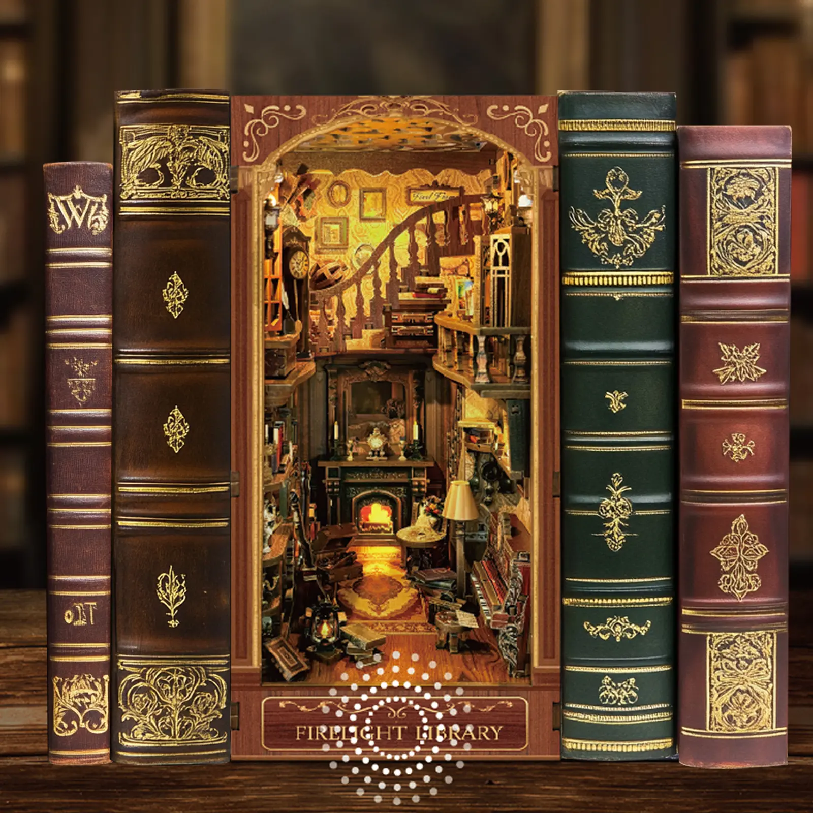 Firelight Library Book Nook DIY Model Kit - 3D Building Toy Puzzle with Dust Cover, Interactive Experience, Magical Home Bookshelf Decor for Adults, Beginners, Dust Cover Included