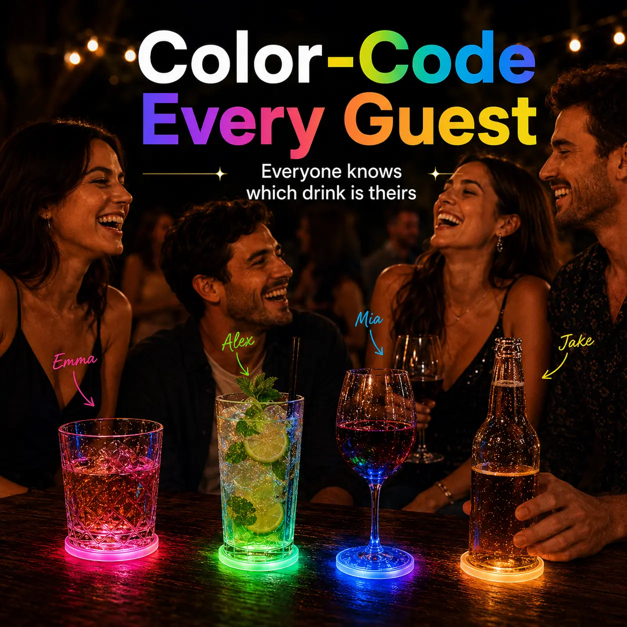 20/40 Pcs LED Coaster Sticker Lights, Ultra-Thin Glow Drink Coasters for Cups, Bottles, Vases & Cocktail Tables, Funny Gift for Parties, Bars, Weddings & Birthdays
