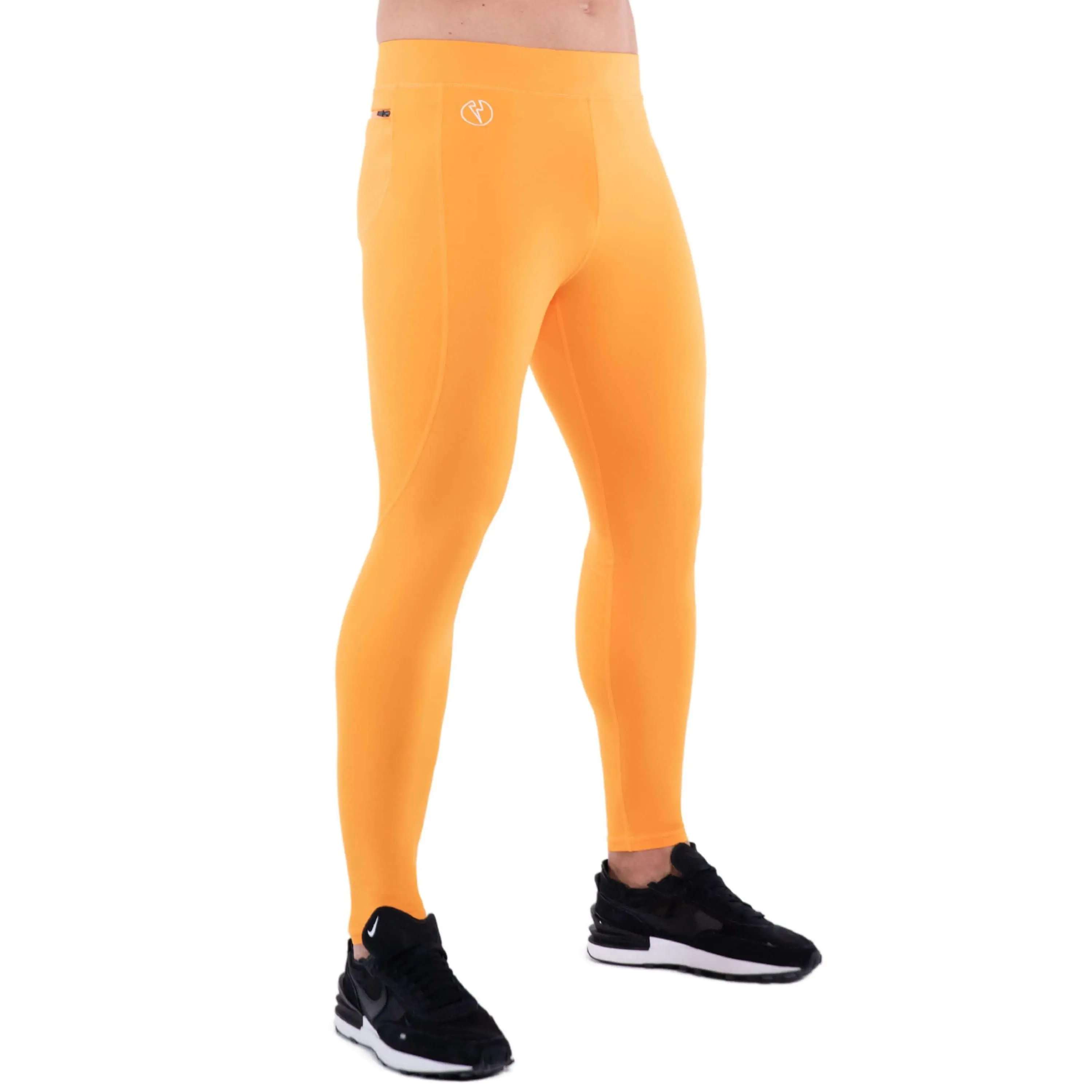Kapow Meggings Blaze PRO Bold Orange Men’s Performance Leggings Activewear with Phone + Zip Pockets | Gym, HIIT, Running & Fitness